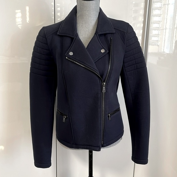 Moto Biker Jacket Pockets 100% Cotton Navy, Size L - Picture 1 of 11